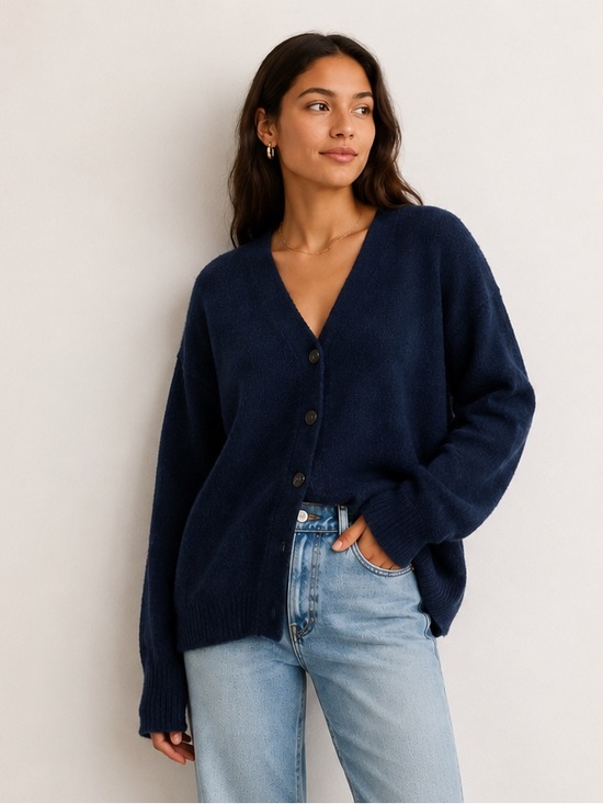 Madewell Sweaters - Madewell Navy Blue Merino Wool Blend V-Neck Cardigan Sweater Small